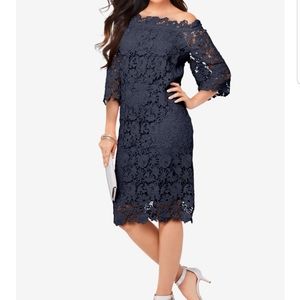 Roaman's women's plus size 34W NWT Navy Blue Dress Wedding Formal Party Lace